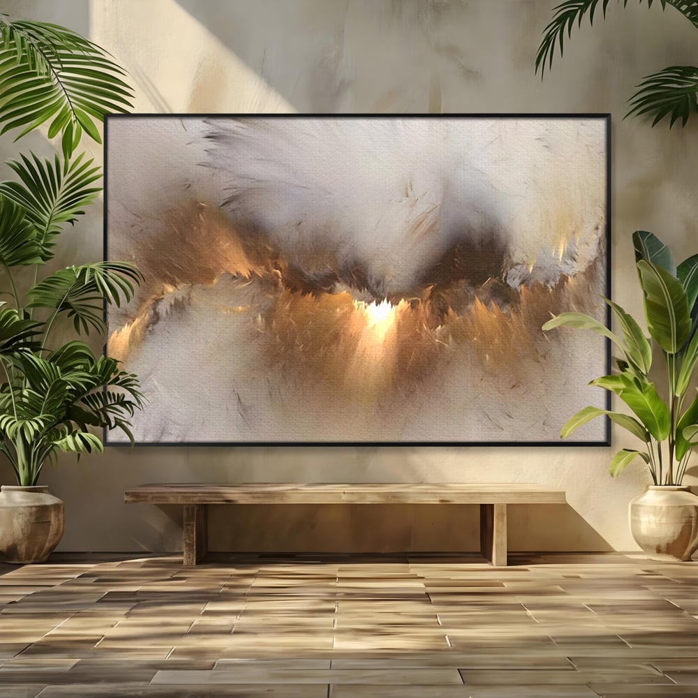 Tablou canvas cu tablou canvas cu peisaj abstract luminos, in rama de aluminiu negru